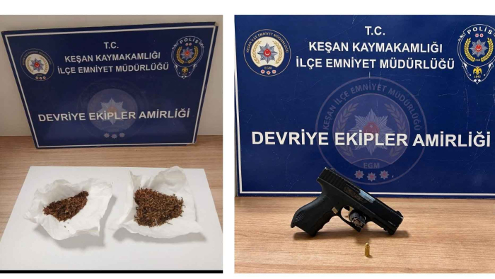 Keşan'da uyuşturucu ve ruhsatsız tabancayla yakalanan 8 şüpheliye gözaltı