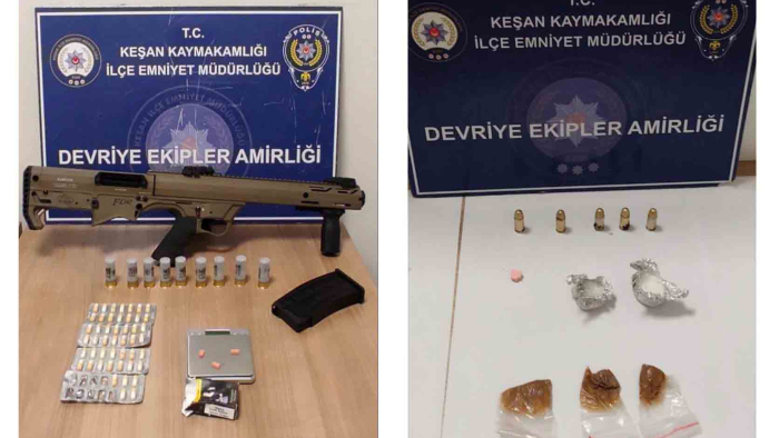 Keşan’da araçta av tüfeği ve uyuşturucu ele geçirildi; 1 tutuklama