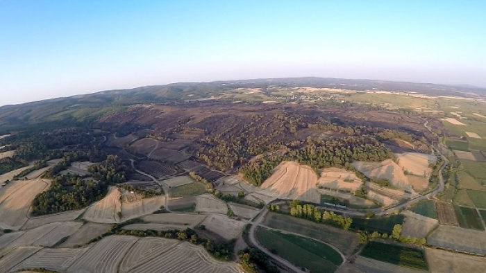 Keşan’da orman yangınında zarar gören alanlar havadan görüntülendi
