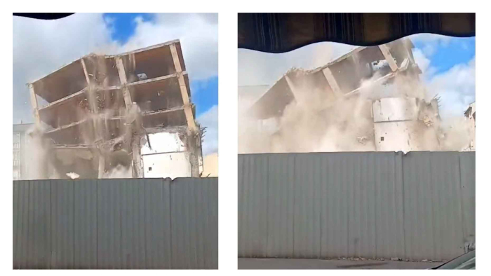 Ali Paşa Halk Çarşısı’nda 5 katlı bina, tek kepçe darbesiyle yıkıldı