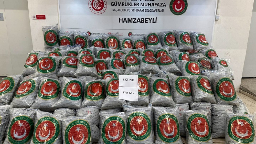 Hamzabeyli'den giriş yapan TIR'da 870 kilo skunk ele geçirildi
