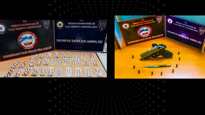 Keşan’da 443 sentetik ecza ve silahla yakalanan 2 şüpheliye gözaltı
